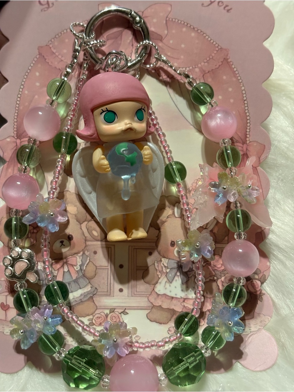 Pink & Green Molly Angel Keychain Charm for Accessories